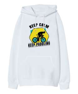 Pedal Çevirmeye Devam - Keep Padoling Beyaz Oversize Unisex Kapüşonlu Sweatshirt