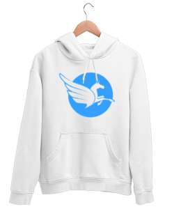 Pegasus - Kanatlı At Beyaz Unisex Kapşonlu Sweatshirt