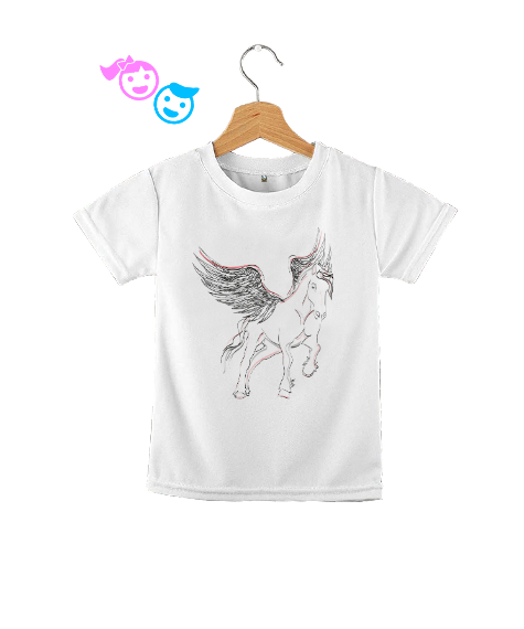 Tisho - Pegasus - Kanatlı At - Çizim Beyaz Çocuk Unisex