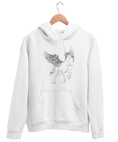 Tisho - Pegasus - Kanatlı At - Çizim Beyaz Unisex Kapşonlu Sweatshirt