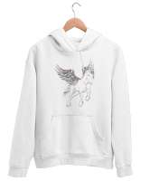 Pegasus - Kanatlı At - Çizim Beyaz Unisex Kapşonlu Sweatshirt - Thumbnail