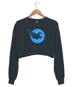 Pegasus - Kanatlı At Füme Kadın Crop Sweatshirt