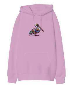 pelikan Pembe Oversize Unisex Kapüşonlu Sweatshirt