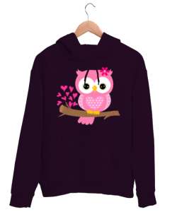 Pembe Baykuş Koyu Mor Unisex Kapşonlu Sweatshirt