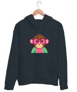 Pembe Gözlüklü Maymun Füme Unisex Kapşonlu Sweatshirt