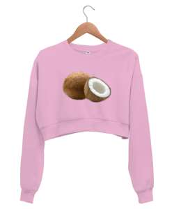 Pembe Hindistan Cevizi Pembe Kadın Crop Sweatshirt