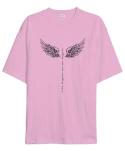 Pembe Melek Kanatları Pembe Oversize Unisex Tişört