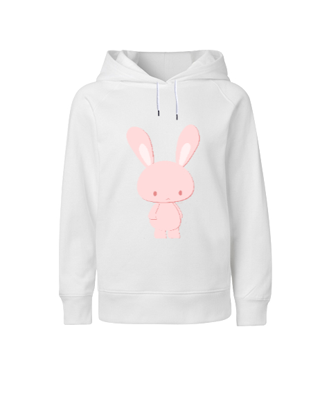 pembe tavşan Beyaz Çocuk Unisex Hoodie Kapüşonlu