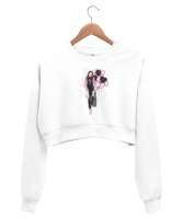 Pembeli Cool Balonlu Beyaz Kadın Crop Sweatshirt - Thumbnail