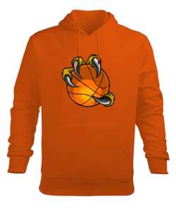 Pençe içinde basket topu baskılı Turuncu Erkek Kapüşonlu Hoodie Sweatshirt