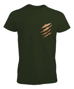 Pençe Yırtığı - Kesik Haki Yeşili Erkek Tişört