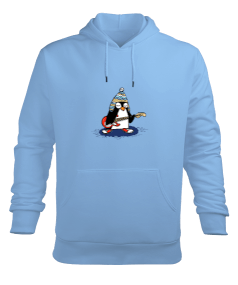 Penguen Baskılı Erkek Kapüşonlu Hoodie Sweatshirt