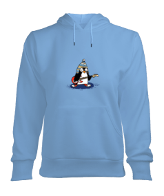 Penguen Baskılı Kadın Kapşonlu Hoodie Sweatshirt