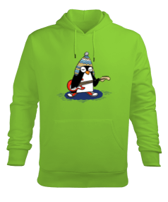 Penguen-Fıstık Yeşili Tişört Erkek Kapüşonlu Hoodie Sweatshirt