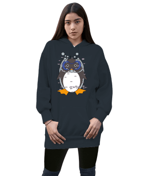 Penguen Kadın Uzun Hoodie Kapüşonlu Sweatshirt