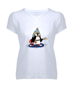 penguen kadın v yaka tshirt Kadın V Yaka Tişört