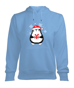 Penguen Kış Temalı Kadın Kapşonlu Hoodie Sweatshirt