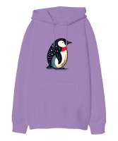 penguen Lila Oversize Unisex Kapüşonlu Sweatshirt - Thumbnail