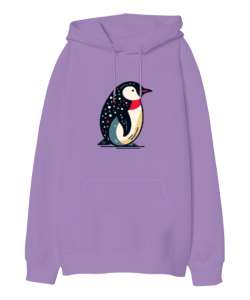 penguen Lila Oversize Unisex Kapüşonlu Sweatshirt