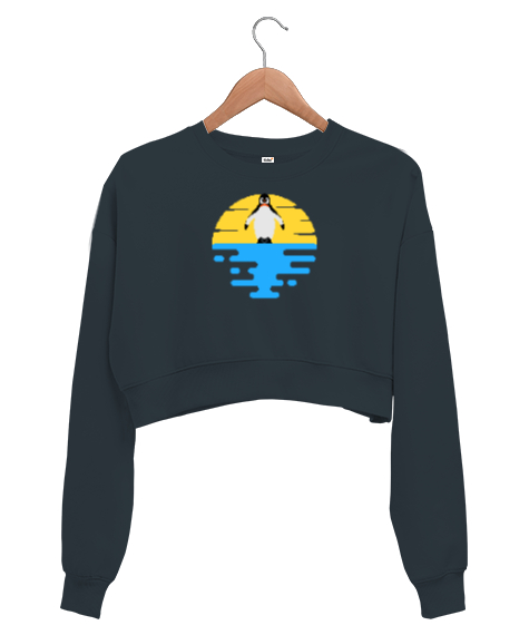 Tisho - Penguen - Pinguin - Güneş ve Deniz Füme Kadın Crop Sweatshirt