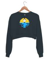 Penguen - Pinguin - Güneş ve Deniz Füme Kadın Crop Sweatshirt - Thumbnail