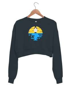 Penguen - Pinguin - Güneş ve Deniz Füme Kadın Crop Sweatshirt