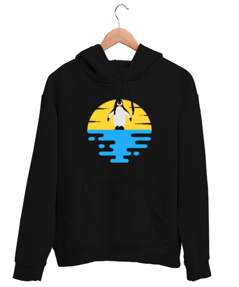 Tisho - Penguen - Pinguin - Güneş ve Deniz Siyah Unisex Kapşonlu Sweatshirt