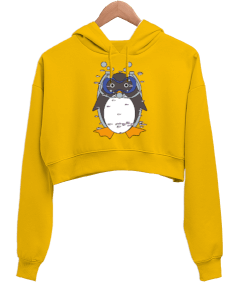 Penguen temalı Kadın Crop Hoodie Kapüşonlu Sweatshirt