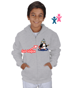 Penguen ve kardan adam baskılı Çocuk Kapüşonlu Hoodie Fermuarlı - Thumbnail