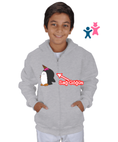 Penguen ve kardan adam baskılı Çocuk Kapüşonlu Hoodie Fermuarlı