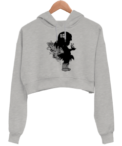 Peri 5 gri Kadın Crop Hoodie Kapüşonlu Sweatshirt