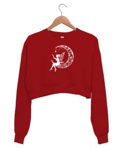 Peri ve Hilal Kırmızı Kadın Crop Sweatshirt