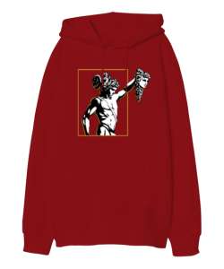 Perseus - Heykel Kırmızı Oversize Unisex Kapüşonlu Sweatshirt