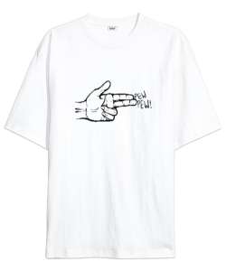 Pew Pew - El ve Parmaklar - Fingers Beyaz Oversize Unisex Tişört