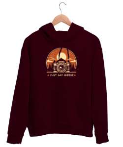 Peynir De - Fotoğraf Makinesi - Say Cheese - Camera Bordo Unisex Kapşonlu Sweatshirt