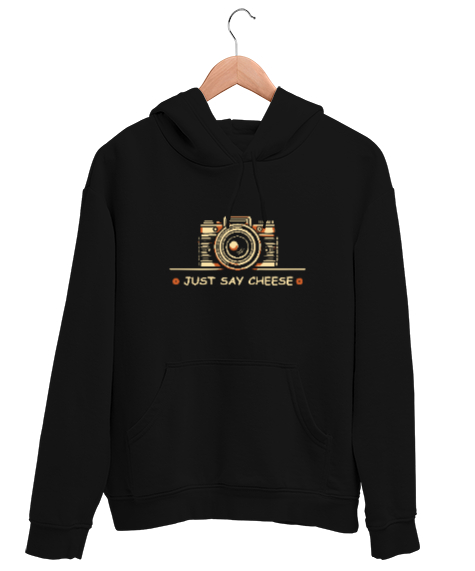 Tisho - Peynir De - Fotoğraf Makinesi - Say Cheese - Camera Siyah Unisex Kapşonlu Sweatshirt