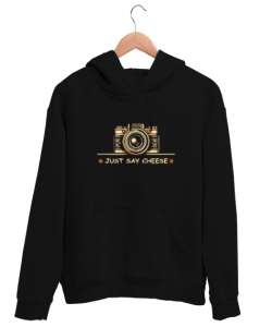 Peynir De - Fotoğraf Makinesi - Say Cheese - Camera Siyah Unisex Kapşonlu Sweatshirt