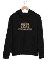 Peynir De - Fotoğraf Makinesi - Say Cheese - Camera Siyah Unisex Kapşonlu Sweatshirt - Thumbnail