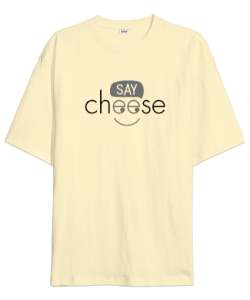 Peynir De - Say Cheese Krem Oversize Unisex Tişört