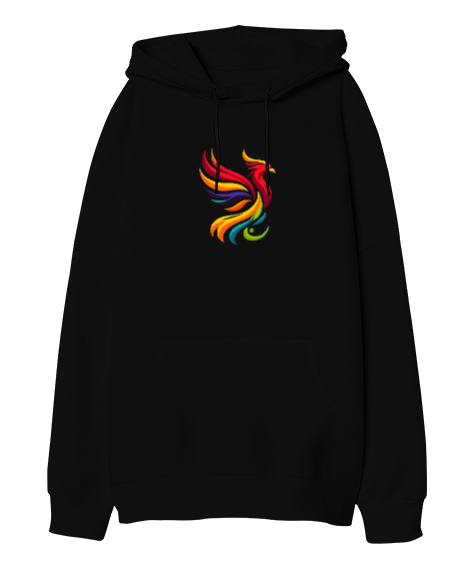 Tisho - phoenix Siyah Oversize Unisex Kapüşonlu Sweatshirt