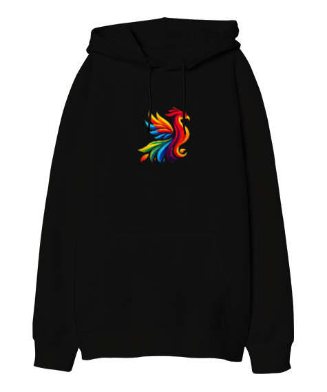 Tisho - phoenix Siyah Oversize Unisex Kapüşonlu Sweatshirt