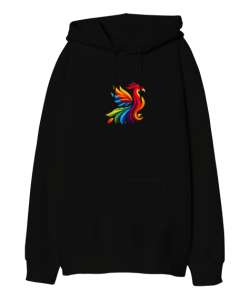 phoenix Siyah Oversize Unisex Kapüşonlu Sweatshirt