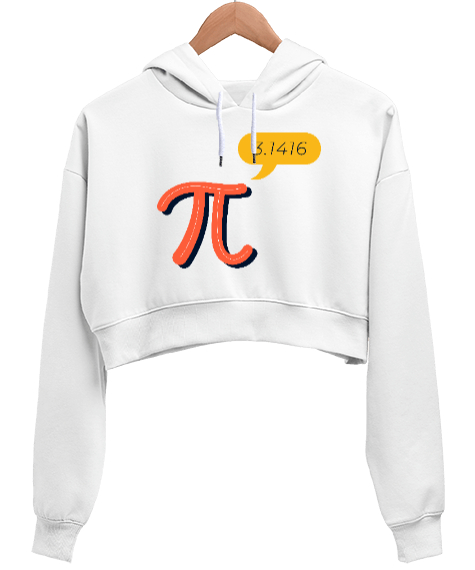 Pi 3.1416 Beyaz Kadın Crop Hoodie Kapüşonlu Sweatshirt