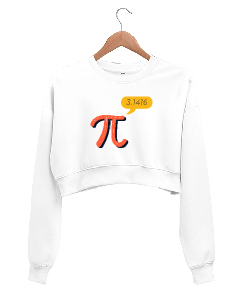 Pi 3.1416 Beyaz Kadın Crop Sweatshirt