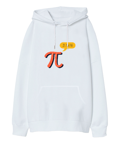 Pi 3.1416 Beyaz Oversize Unisex Kapüşonlu Sweatshirt