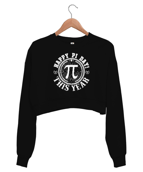 Pi Günü Sembolü Siyah Kadın Crop Sweatshirt