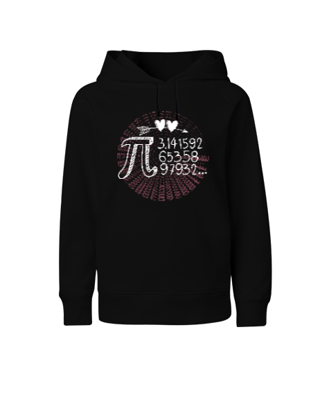 Pi Sayısı Günü Kalpli Siyah Çocuk Unisex Hoodie Kapüşonlu