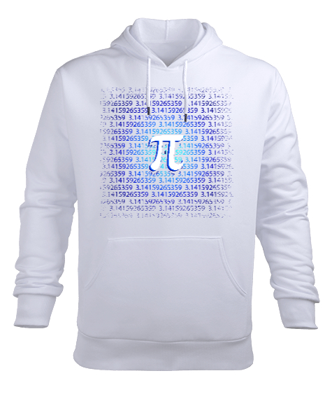 Pi Sembolü Beyaz Erkek Kapüşonlu Hoodie Sweatshirt