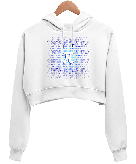 Pi Sembolü Beyaz Kadın Crop Hoodie Kapüşonlu Sweatshirt