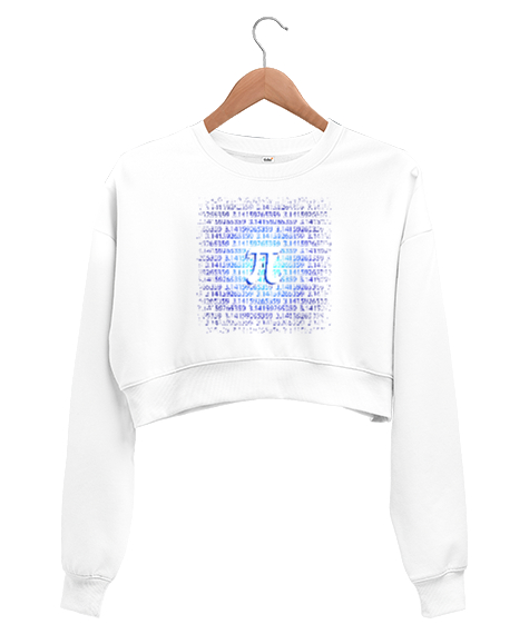 Pi Sembolü Beyaz Kadın Crop Sweatshirt